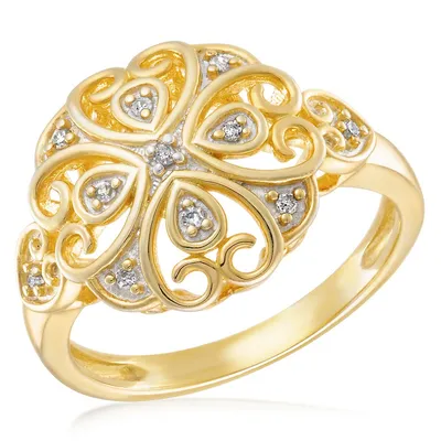 Yellow Gold Plated Sterling Silver With Diamond Accent Ring
