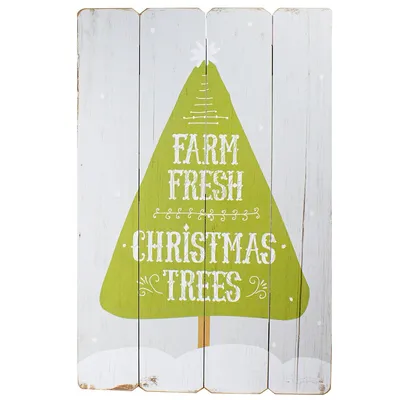 24" Gray And Green Farm Fresh Christmas Trees Wooden Hanging Wall Sign
