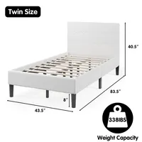 Twin Upholstered Bed Frame Button Tufted Headboard Mattress Foundation