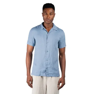 Camper Ss Linen Shirt Blue Shadow