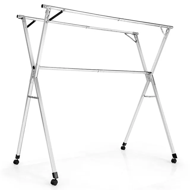 Costway 2-Level Clothes Drying Rack Foldable Airer w/ Height-Adjustable  Gullwing