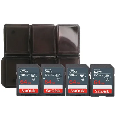 4x 64gb Ultra Sdxc Uhs I Memory Card With Memory Card Holder