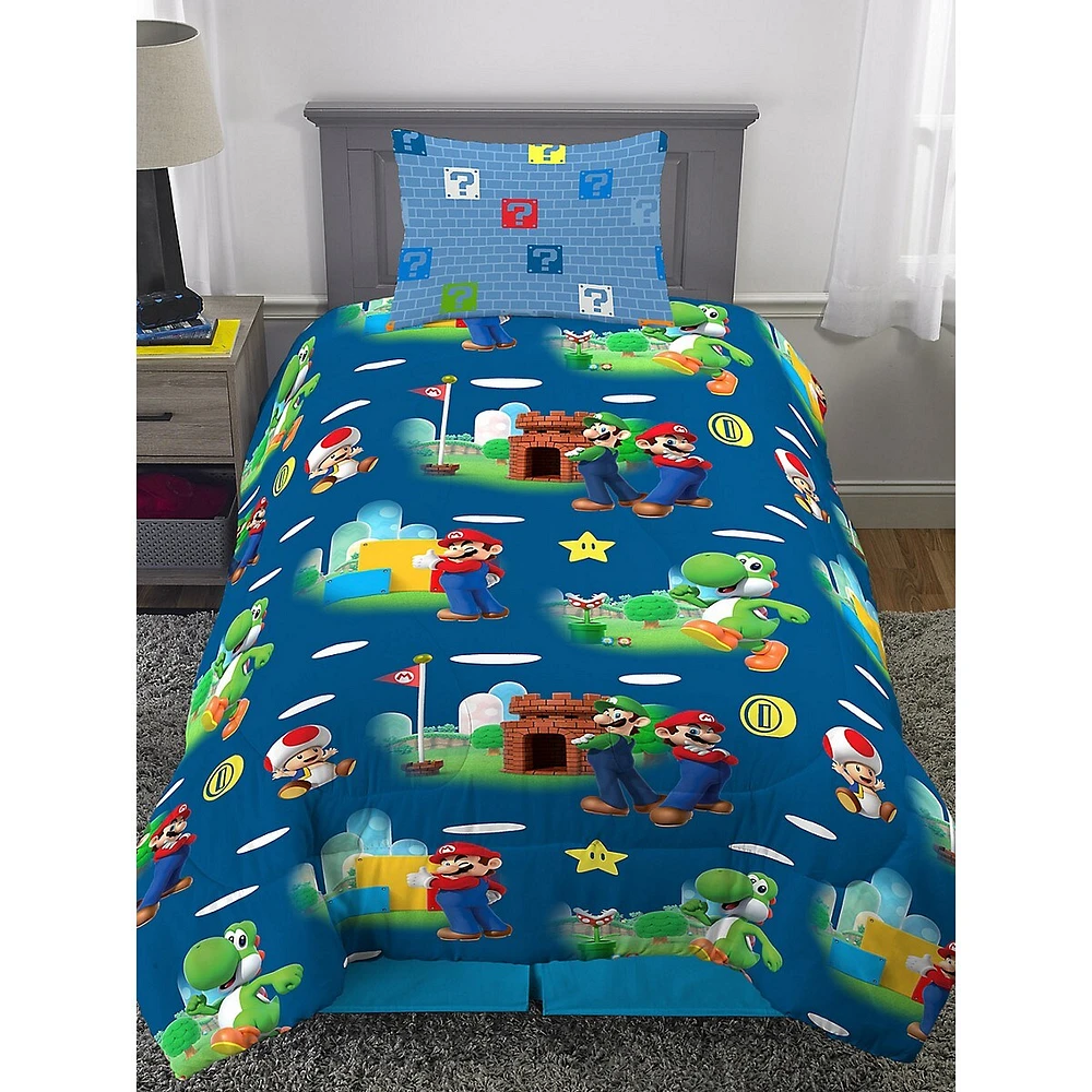 Kid's Super Mario Plumber Mario 4-Piece Twin Bed In A Bag