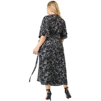 Plus Modern Women's Navy Chiffon Camo Wrap Maxi Dress