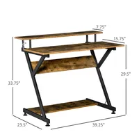 39" Z-shaped Computer Desk With Monitor Shelf
