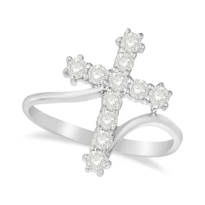 Diamond Religious Cross Twisted Ring 14k White Gold (0.51ct)