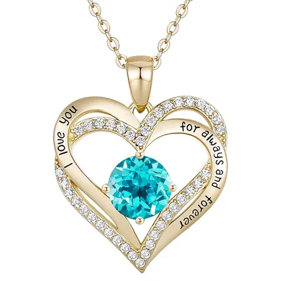 14k Gold Plated Heart ''i Love You'' Pendant With Cubic Zirconia Stone