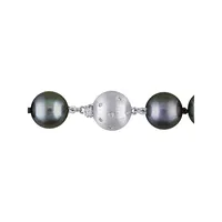 14K White Gold, 0.06 CT. T.W. Diamond Clasp & 11MM-13MM Black Tahitian Pearl Strand Necklace - 18-Inch