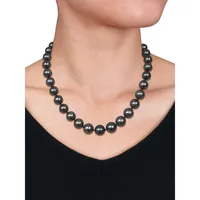 14K White Gold, 0.06 CT. T.W. Diamond Clasp & 11MM-13MM Black Tahitian Pearl Strand Necklace - 18-Inch