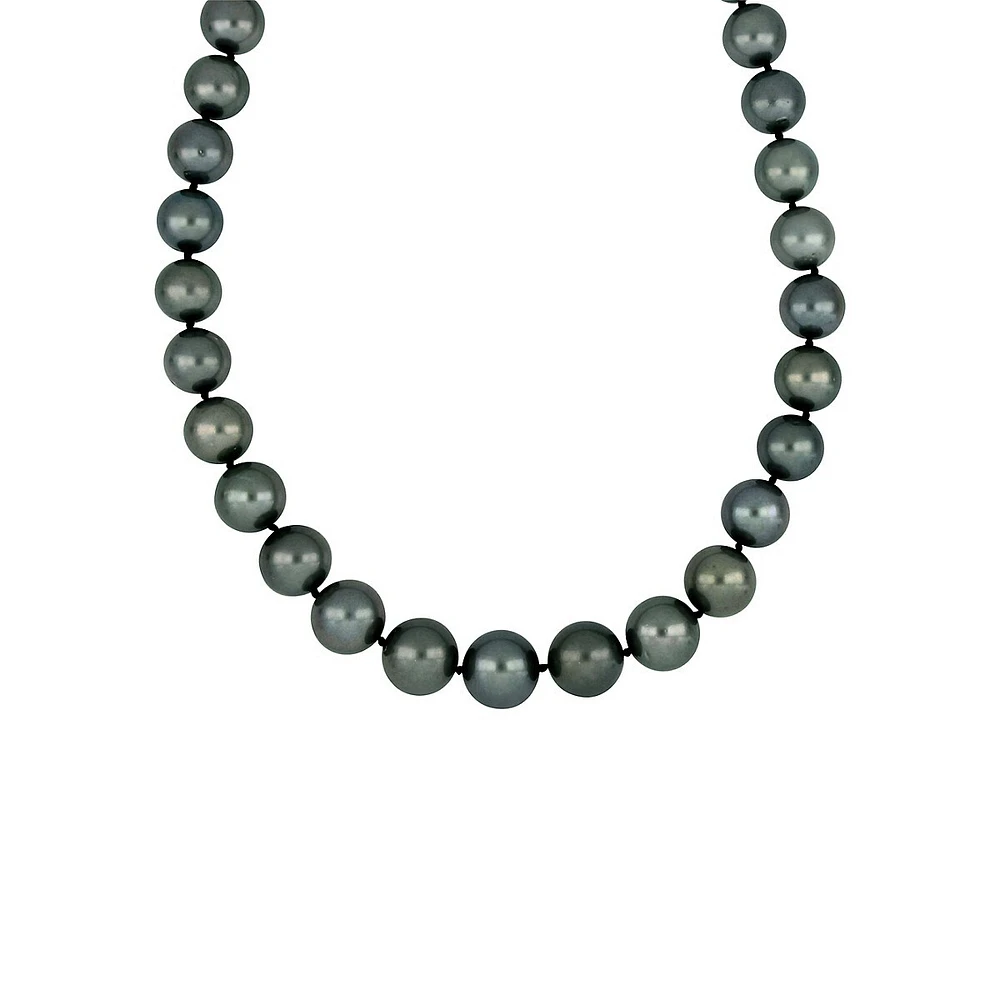 14K White Gold, 0.06 CT. T.W. Diamond Clasp & 11MM-13MM Black Tahitian Pearl Strand Necklace - 18-Inch