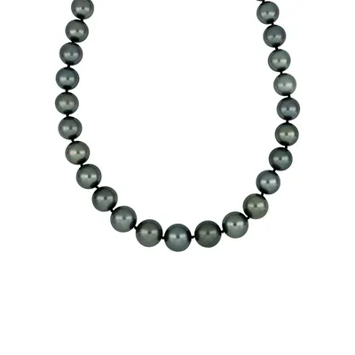 14K White Gold, 0.06 CT. T.W. Diamond Clasp & 11MM-13MM Black Tahitian Pearl Strand Necklace - 18-Inch