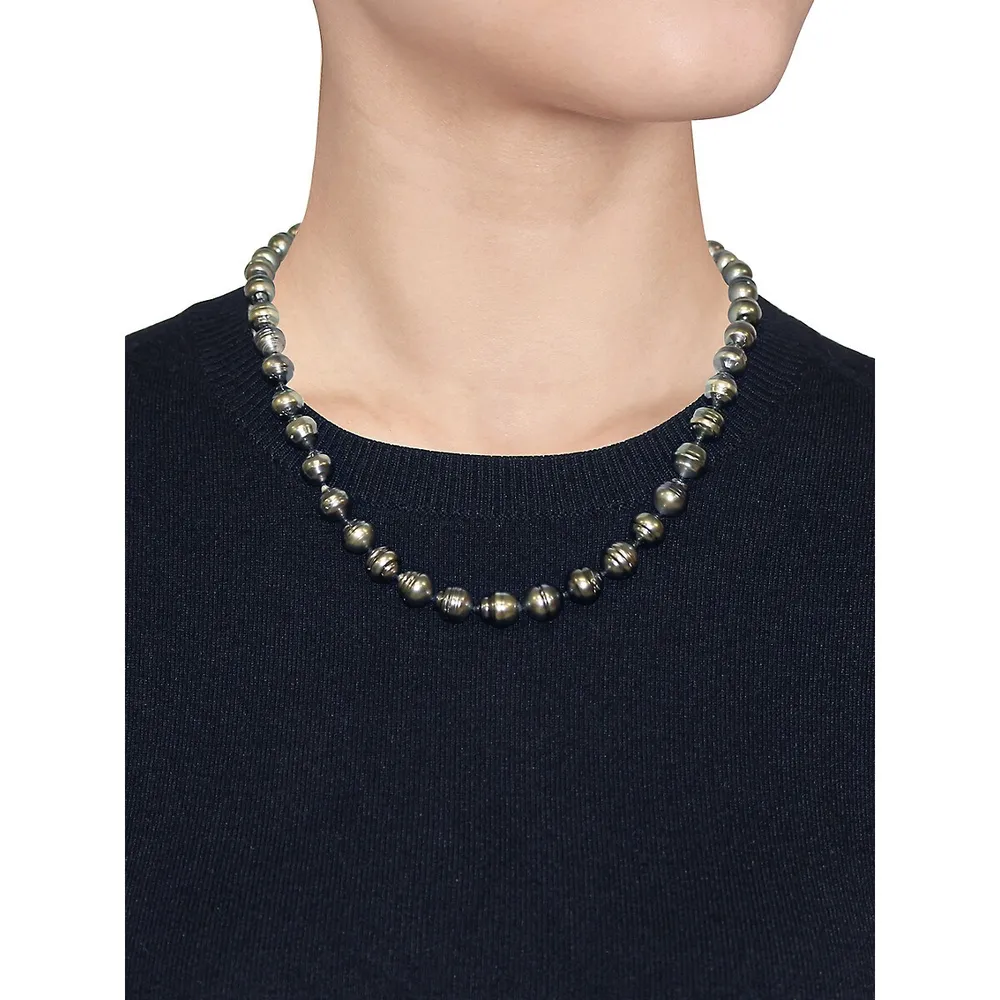 14K White Gold & 8-9.5MM Tahitian Pearl Strand Necklace