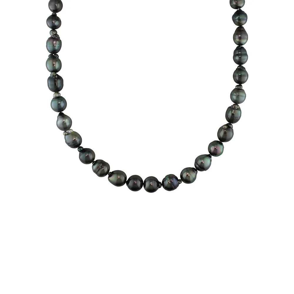 14K White Gold & 9MM-11MM Cultured Tahitian Pearl Strand Necklace - 18-Inch