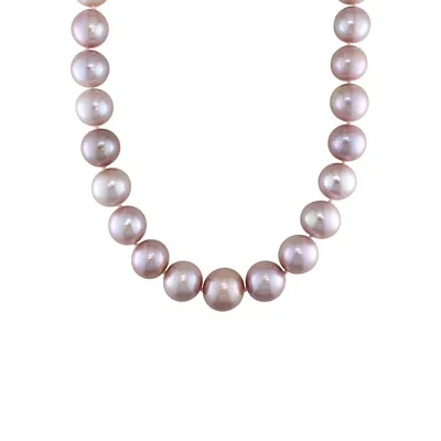 14K White Gold, 0.06 CT. T.W. Diamond Clasp & 14MM-16MM Pink Cultured Pearl Strand Necklace - 18-Inch
