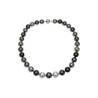 14K White Gold, 0.06 CT. T.W. Diamond Clasp & 13MM-16MM Multicolour Cultured Tahitian Pearl Strand Necklace - 19.5-Inch