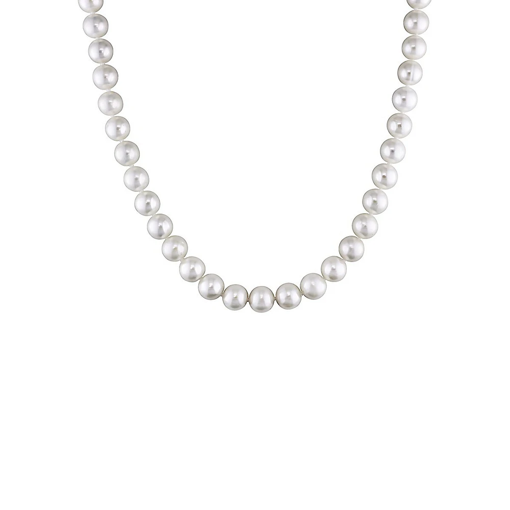 Sterling Silver Ball Clasp &​ 8-9MM Cultured Freshwater Pearl Strand Necklace