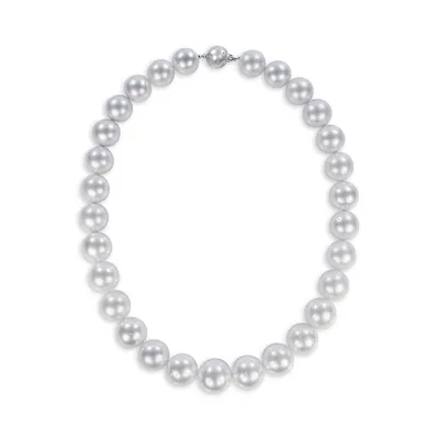 14K White Gold, 0.06 CT. T.W. Diamond Clasp & 14MM-17MM White Cultured South Sea Pearl Strand Necklace - 18-Inch