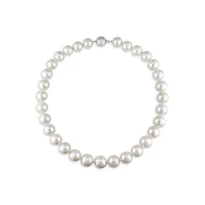 14K White Gold & 12MM-14MM Cultured South Sea Graduated Pearl Strand Necklace With 0.06 CT. T.W. Diamond Clasp
