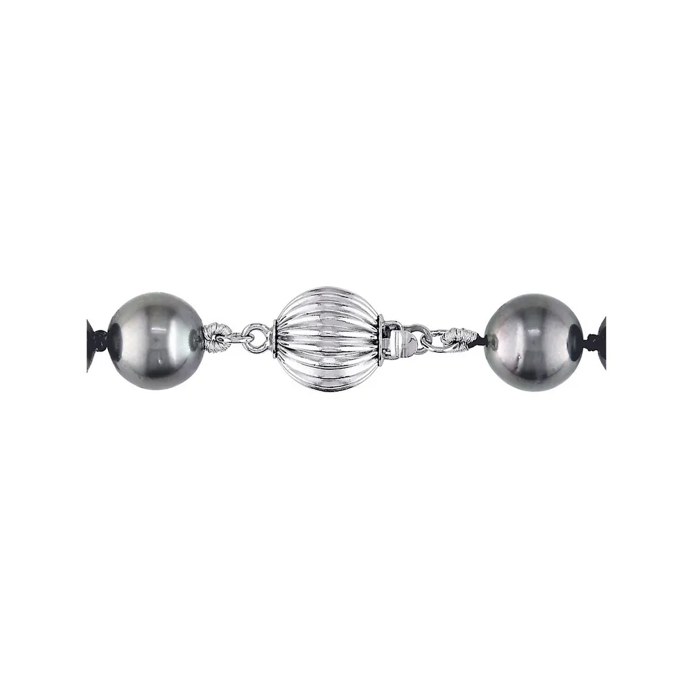 14K White Gold & 8-10MM Platinum Tahitian Pearl Strand Necklace