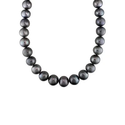 14K White Gold, 0.06 Diamond Clasp & 15MM-18MM Black Tahitian Pearl Strand Necklace, 18-Inch