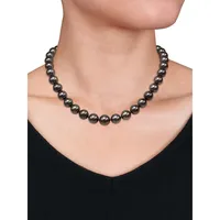 14K White Gold, 0.2 CT. T.W. Diamond Clasp & 10MM-13MM Graduated Black Tahitian Pearl Strand Necklace