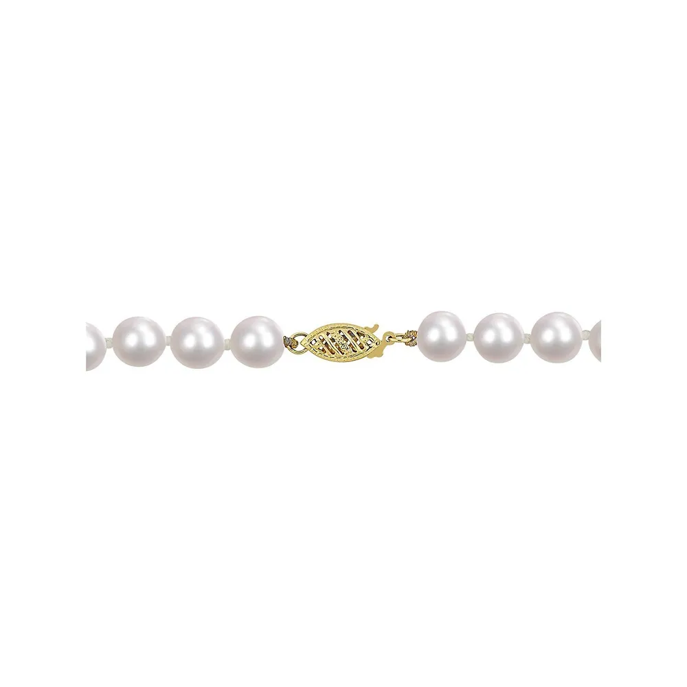 14K Yellow Gold Clasp & 7-7.5MM Japanese Akoya Cultured Pearl Necklace