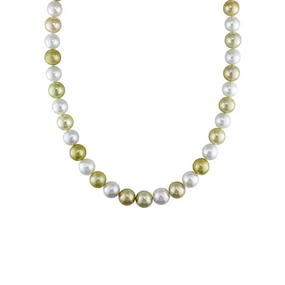 14K Yellow Gold, 9MM-10.5MM White & Golden Cultured South Sea Pearl Strand Necklace