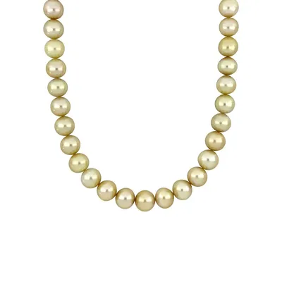 14K Yellow Gold, 0.06 CT. T.W. Diamond Clasp & 12MM-13MM Golden Cultured South Sea Pearl Strand Necklace - 18-Inch