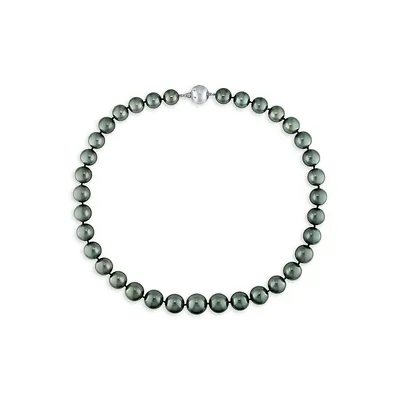 14K White Gold, 0.06 CT. T.W. Diamond Clasp & 10MM-13MM Cultured Tahitian Pearl Strand Necklace - 18-Inch