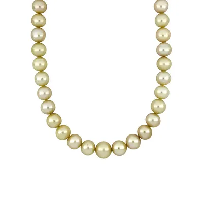 14K Yellow Gold, 0.06 CT. T.W. Diamond Clasp & 12MM-14MM Golden Cultured South Sea Pearl Strand Necklace - 18-Inch