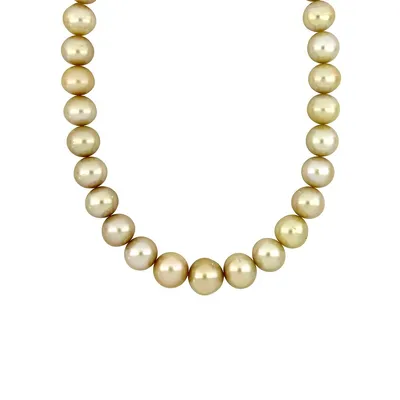 14K Yellow Gold, 0.06 CT. T.W. Diamond Clasp & 14MM-16.5MM Golden Cultured South Sea Pearl Strand Necklace - 18-Inch