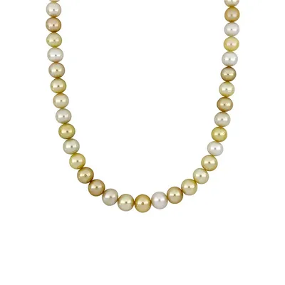 14K Yellow Gold & 8MM-10MM White & Golden Cultured South Sea Pearl Strand Necklace