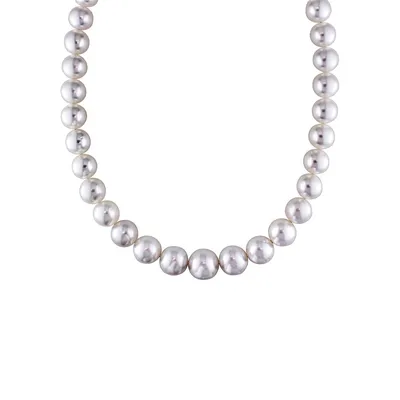 14K Yellow Gold, 0.06 CT. T.W. Diamond Clasp & 12MM-15.5MM White Cultured South Sea Pearl Strand Necklance - 18-Inch
