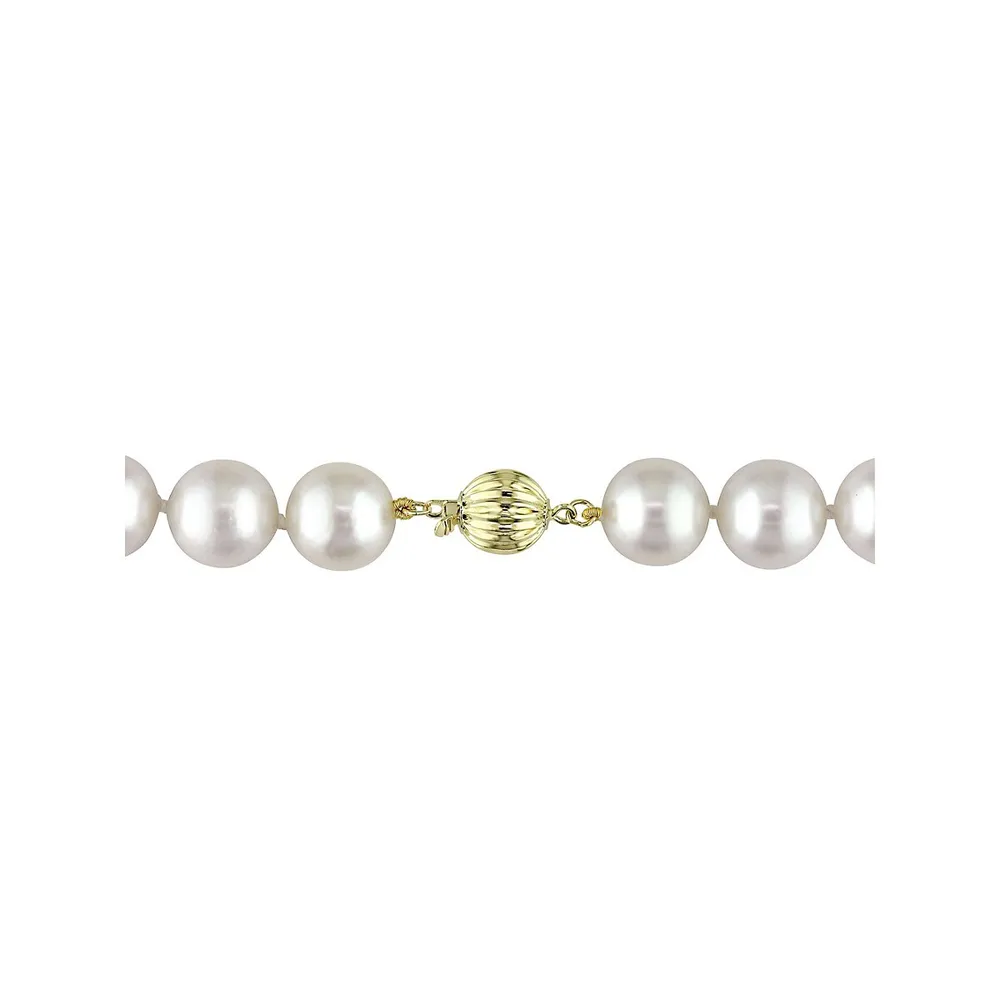14K Yellow Gold & 9MM-11MM White Cultured South Sea Pearl Strand Necklace - 18-Inch