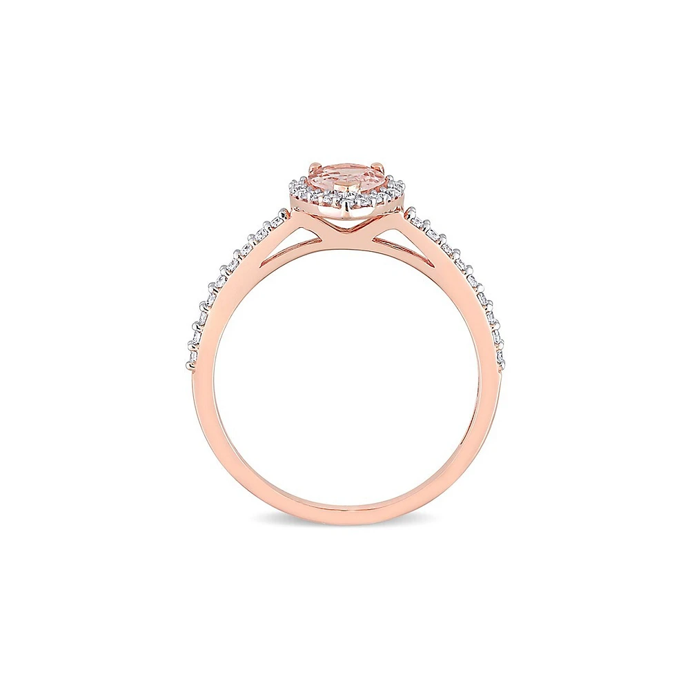 Or rose 10 ct, Morganite et 0,25 ct. Bague de fiançailles en forme halo sertie d'un diamant T.W.