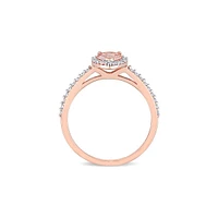 Or rose 10 ct, Morganite et 0,25 ct. Bague de fiançailles en forme halo sertie d'un diamant T.W.