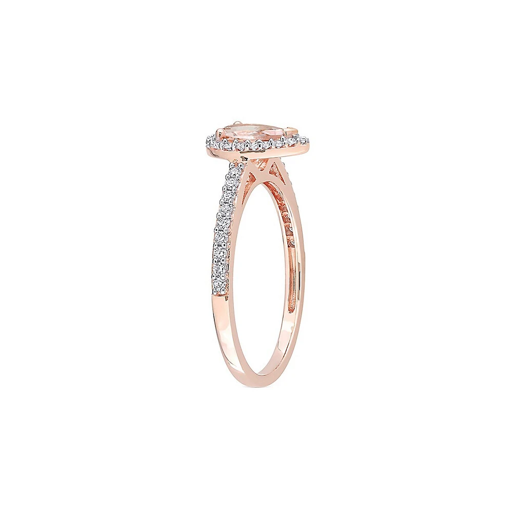 Or rose 10 ct, Morganite et 0,25 ct. Bague de fiançailles en forme halo sertie d'un diamant T.W.