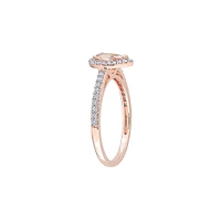 Or rose 10 ct, Morganite et 0,25 ct. Bague de fiançailles en forme halo sertie d'un diamant T.W.