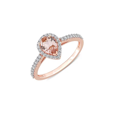 10K Rose Gold, Morganite & 0.25 CT. T.W. Diamond Halo Pear Engagement Ring