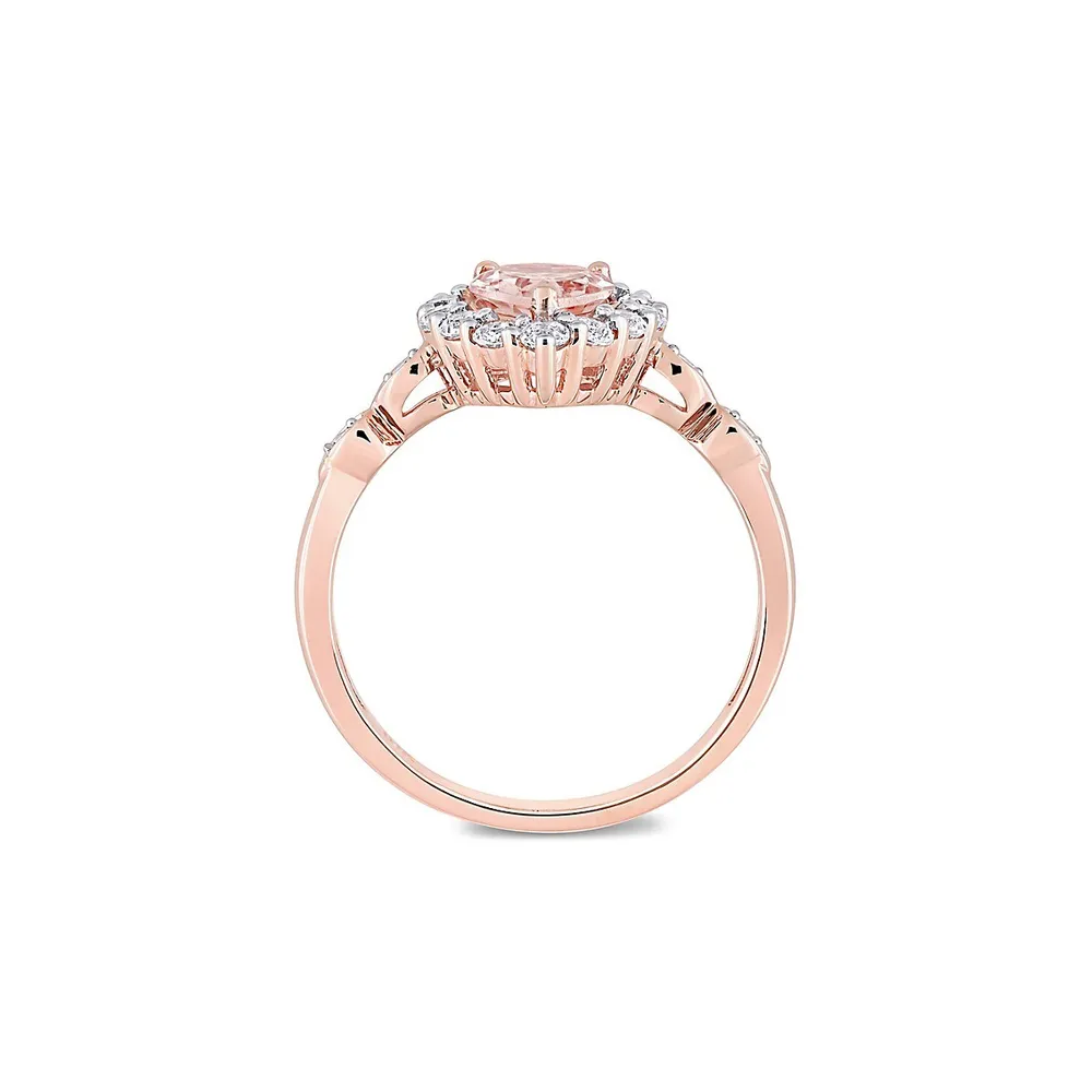 10K Rose Gold, Morganite White Topaz & 0.02 CT. T.W. Diamond Teardrop Halo Ring