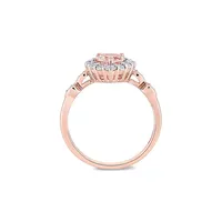 Or rose 10 ct, topaze blanche Morganite et 0,02 ct Bague en forme de goutte diamant avec auréole T.W.