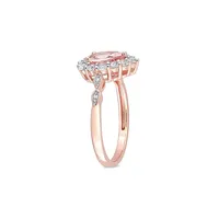 Or rose 10 ct, topaze blanche Morganite et 0,02 ct Bague en forme de goutte diamant avec auréole T.W.