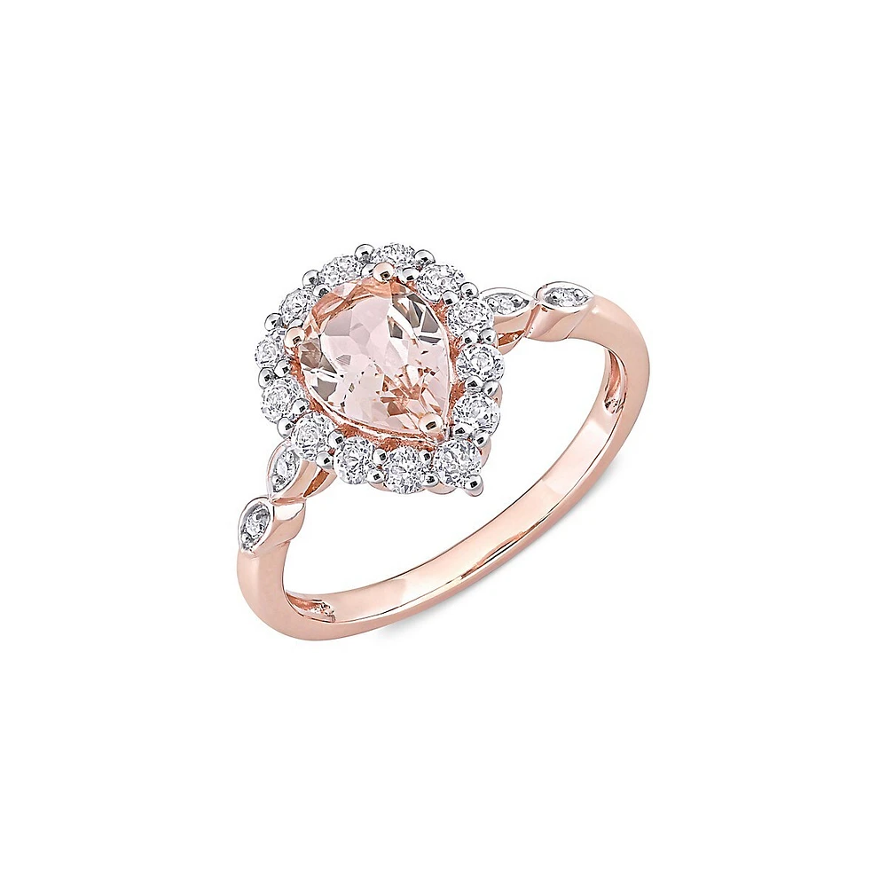 Or rose 10 ct, topaze blanche Morganite et 0,02 ct Bague en forme de goutte diamant avec auréole T.W.