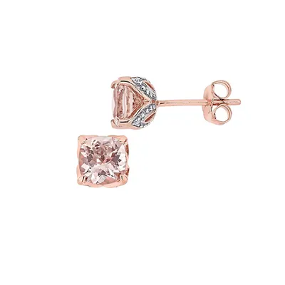 Boutons d'oreilles en or rose 10 ct avec morganite et diamant 0,024 ct PT