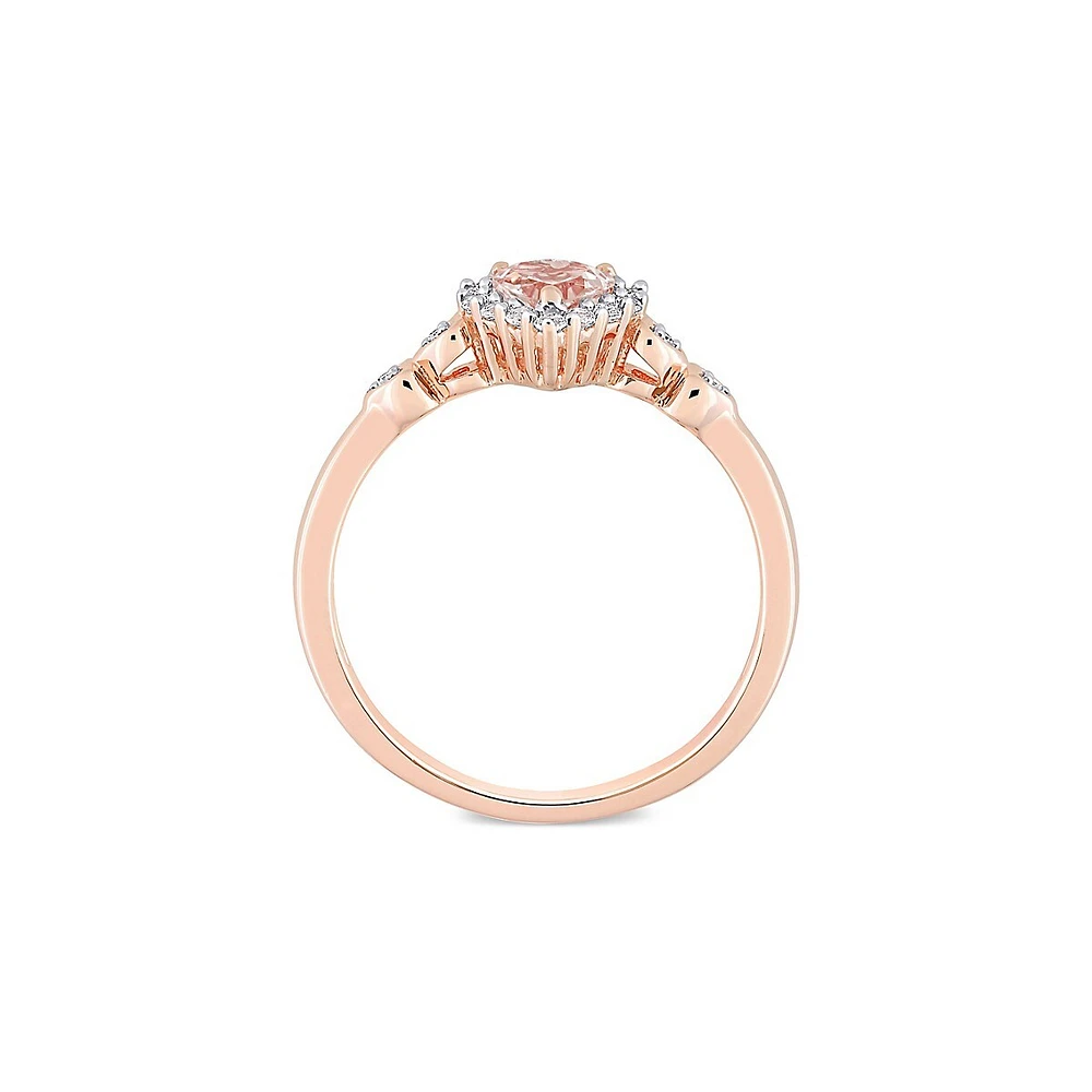 Rose Goldplated Sterling Silver, Morganite, White Topaz & 0.012 CT. T.W. Diamond Accent Heart Ring