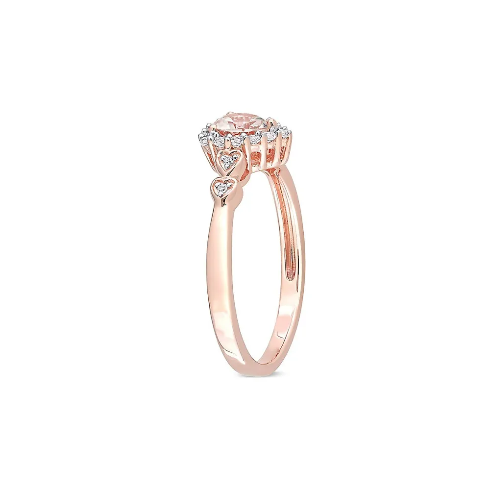 Argent sterling plaqué or rose, Morganite, Topaze blanche et 0,012 ct. Bague avec cœurs diamants T.W.