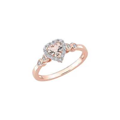 Rose Goldplated Sterling Silver, Morganite, White Topaz & 0.012 CT. T.W. Diamond Accent Heart Ring