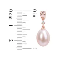 10K Rose Gold, 8MM-8.5MM Pink Cultured Freshwater Pearl, Morganite & 0.04 CT. T.W. Diamond Drop Earrings