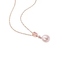 10K Rose Gold, 8MM-8.5MM Pink Cultured Freshwater Pearl, Morganite & 0.02 CT. T.W. Diamond Drop Necklace