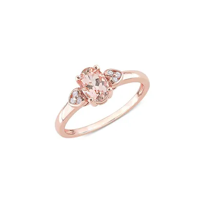 Rose-Goldplated Sterling Silver, Morganite & 0.05 CT. T.W. Diamond Accent 3-Stone Heart Ring